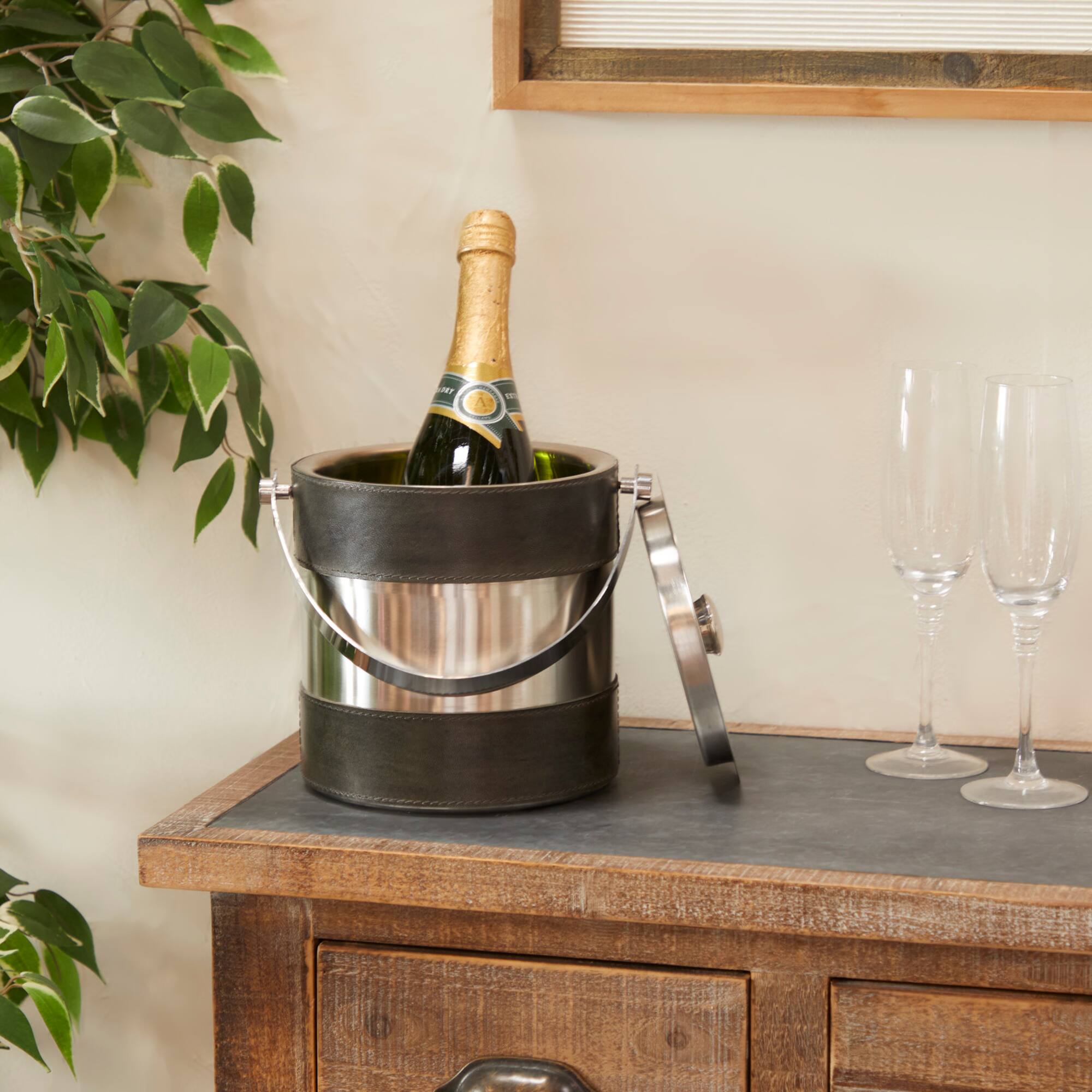 Grey Modern Ice Bucket, 8" x 7" x 12"